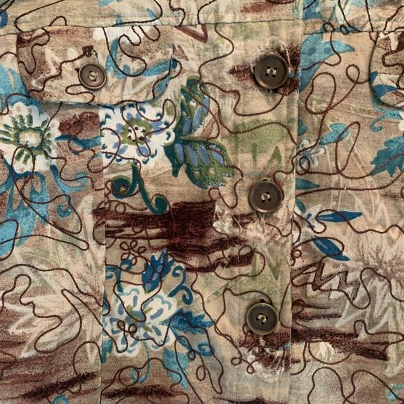 BECHAMEL WOMEN'S TAN/BLUE ARTSY FLORAL BUTTON FRONT JACKET/BLAZER SIZE SMALL-EUC - Picture 2 of 4